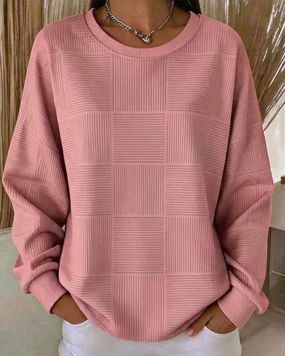 Sweatshirt Gittertekstur Langærmet Ensfarvet Pullover