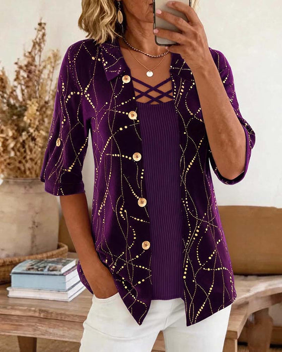Bluse Revers Knap Foran Cross Over Falsk Lag