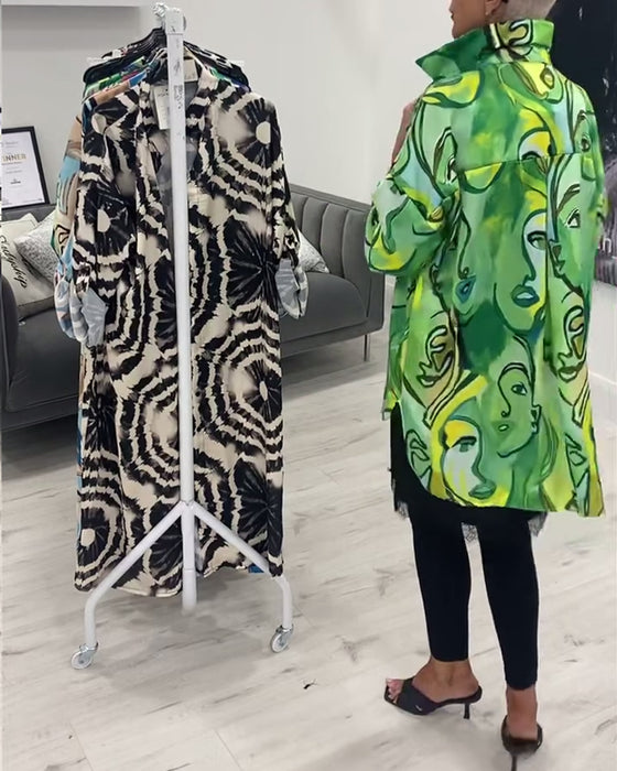 Grøn skjorte med portrætprint