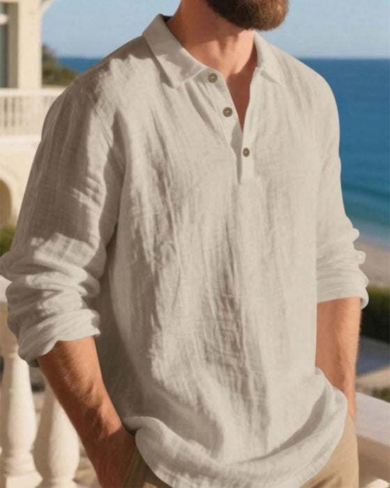 Skjorte Herre Letvægt Løs Hør Langærmet Polo