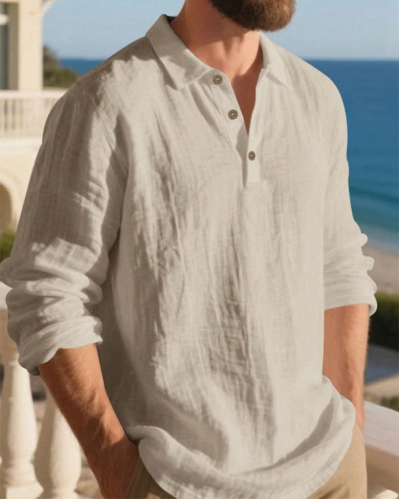 Skjorte Herre Letvægt Løs Hør Langærmet Polo