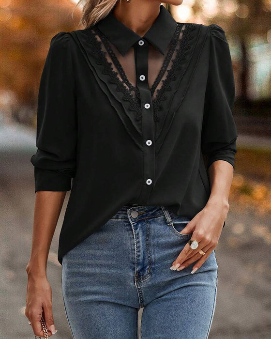 Bluse Pufærme Blonder Patchwork