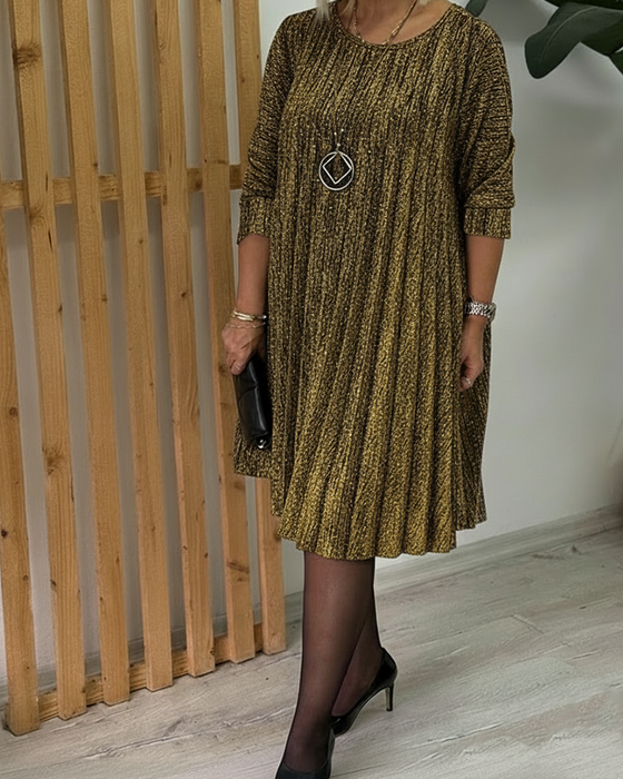 Kjole Rund Halsudskæring Glitrende Plisseret Mode