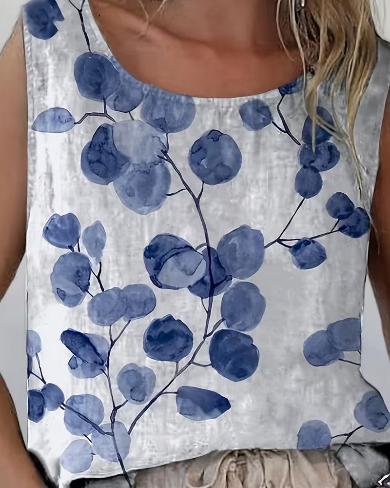 Linne Top Blæk Vask Blomstret Ærmeløs
