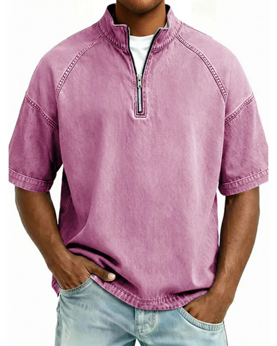 Skjorte Med Vasket Look Og Lynlås Kort Ærme