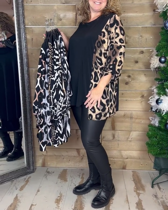 Leopardprint top med rund hals