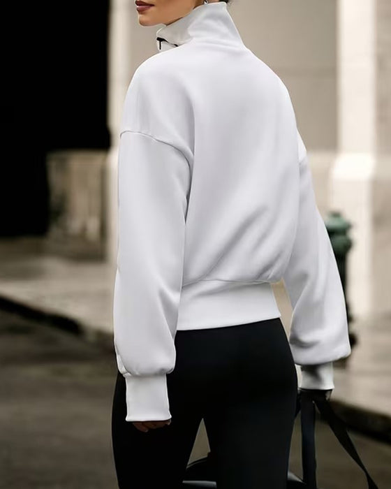 Sweatshirt Mock Hals Lynlås Drop Skulder Afslappet