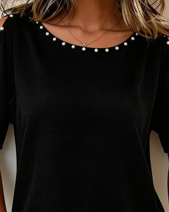 Bluse Off-Shoulder Kort Ærme Rund Hals