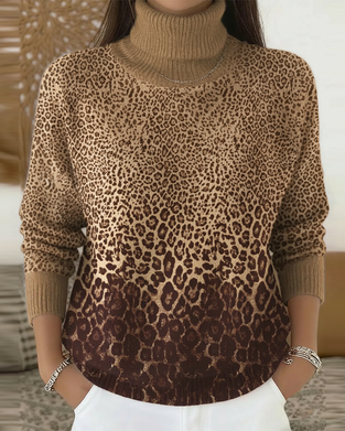 Sweater Leopardprint Casual Høj Hals