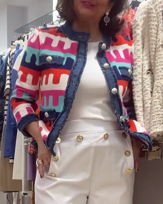 Bølgemønstret jakke med rå kanter