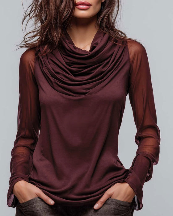 Bluse Mock Hals Ensfarvet Casual