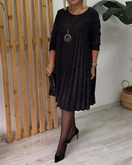 Kjole Rund Halsudskæring Glitrende Plisseret Mode