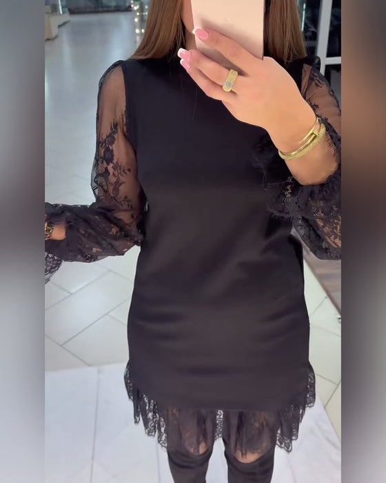 Blonde Kantet Patchwork Kjole