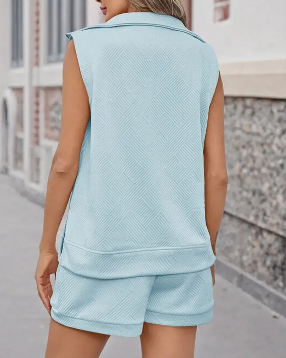 Sæt Halvlynlås Top Og Shorts Todelt
