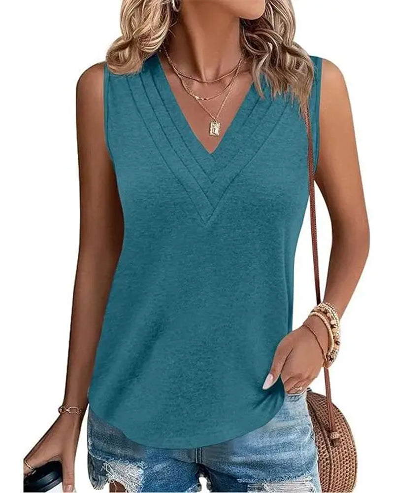 Tank Top Dobbelt V-Hals Ærmeløs Casual