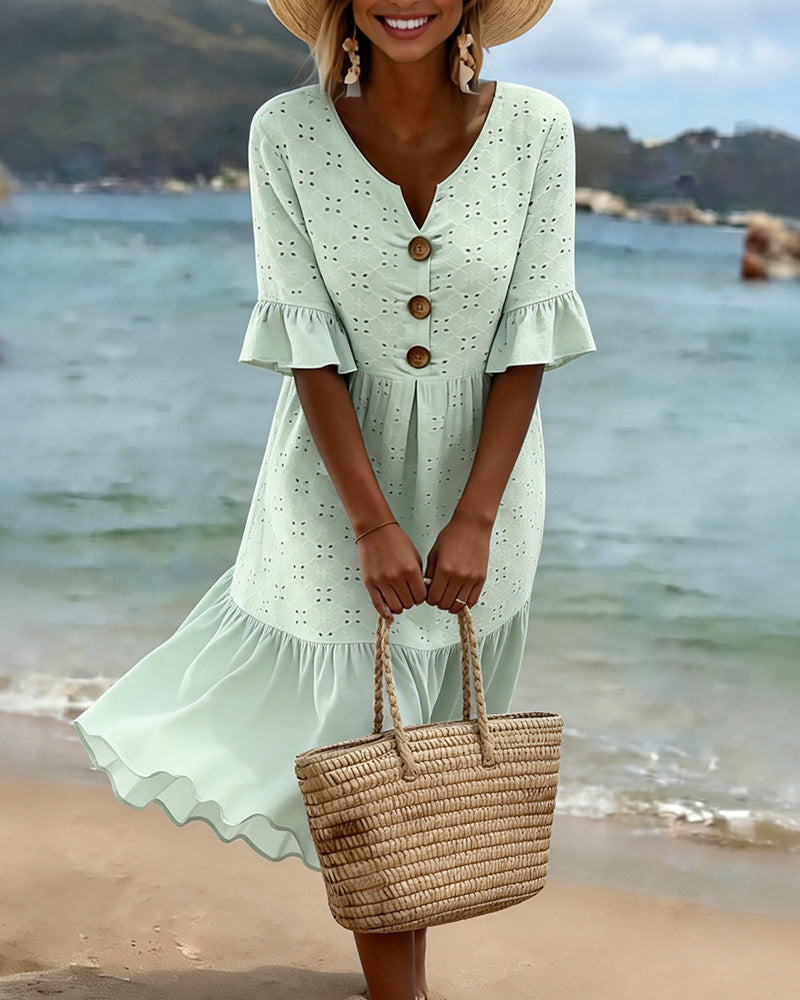 Kjole Gennembrudt Mellemlang Med Rynket Kant