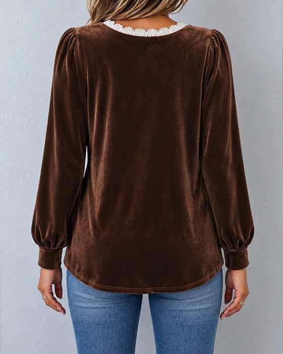 Bluse Fløjl Blonde Spliced