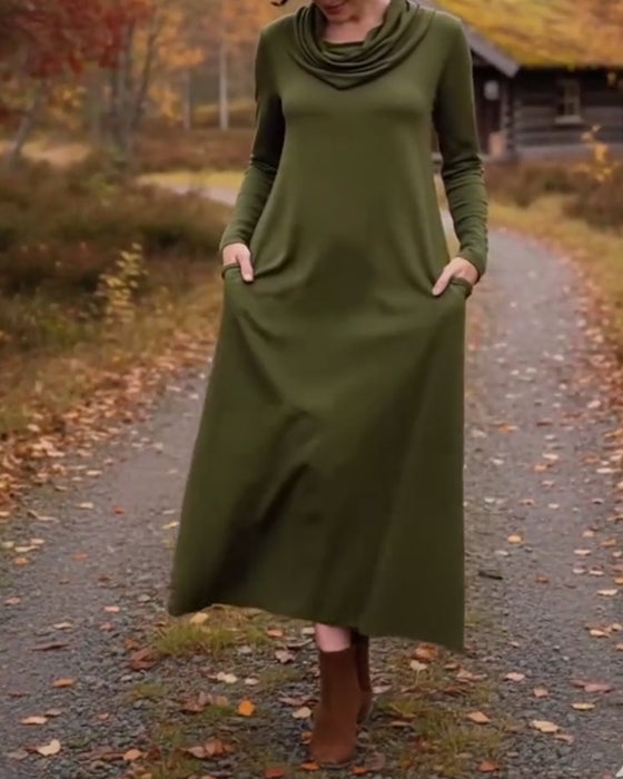 Kjole afslappet enkel ensfarvet lomme