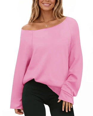 Sweatshirt En-Skulder Løs Solid