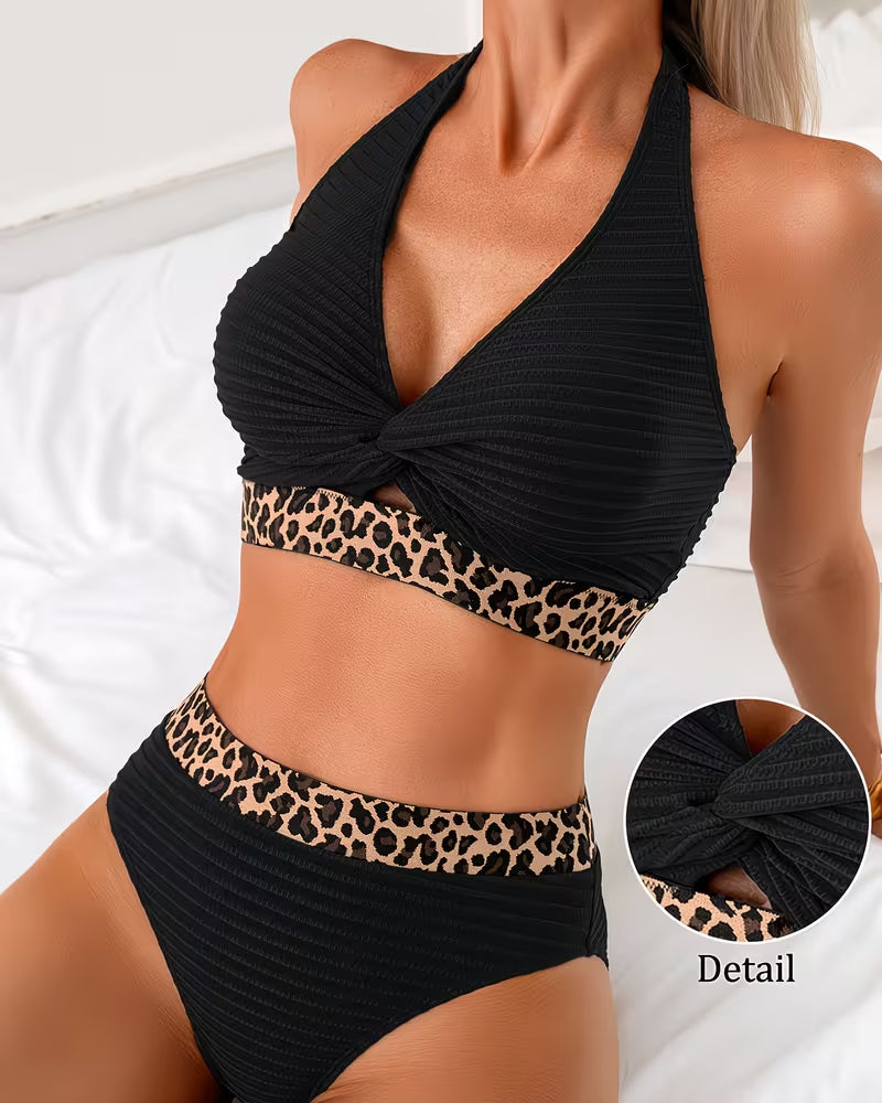 Bikini Ribbet Leopard Farveblok