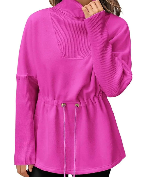Sweatshirt Høj Krave Lang Ærme Talje Snor