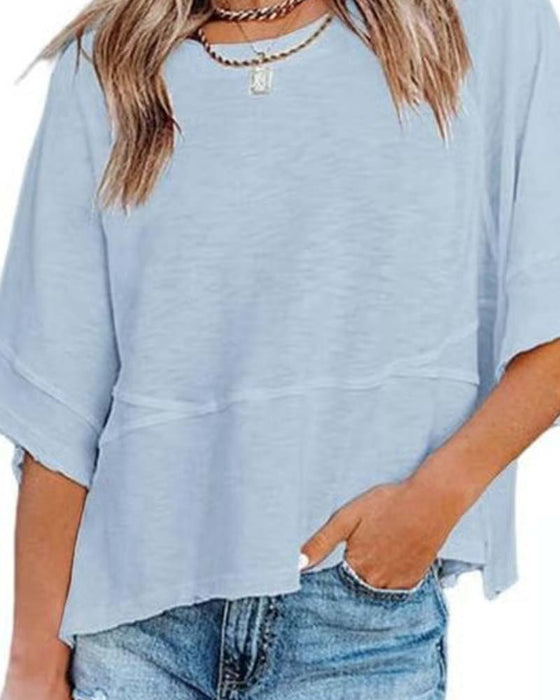 T-Shirt Panel Ensfarvet Udvidet Ærme