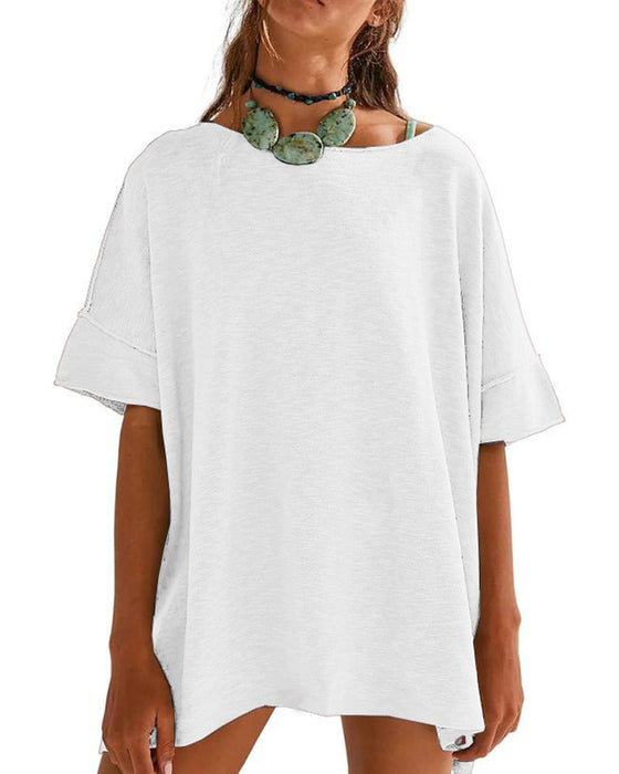 T-Shirt Ensfarvet Patchwork Halv Ærme