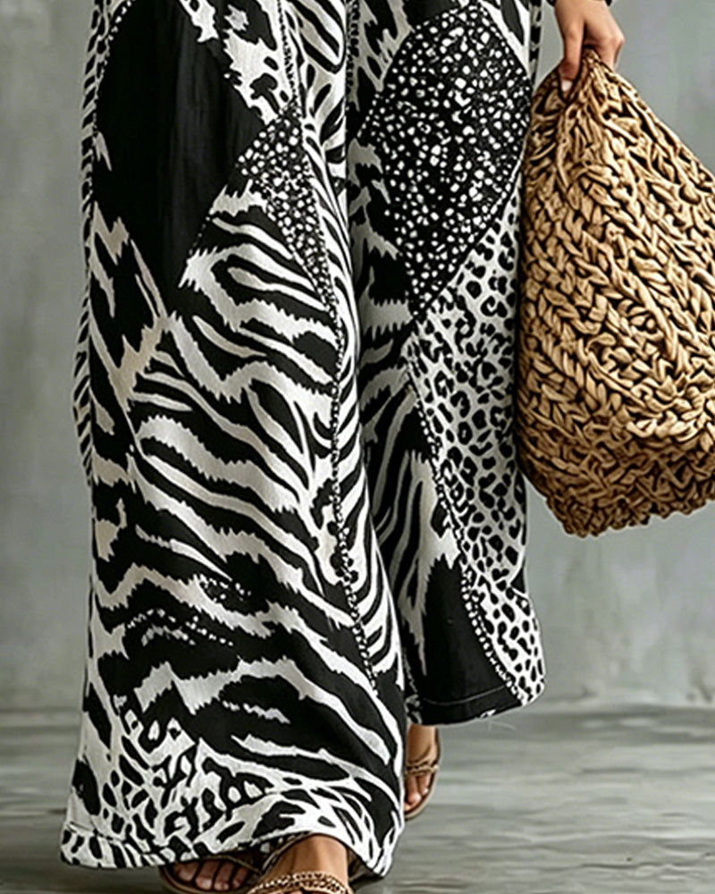 Kjole V-Hals Leopardprint Flagermusærme