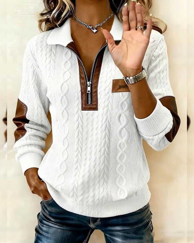 Langærmet Sweatshirt Med Lynlås Og Farveblokning