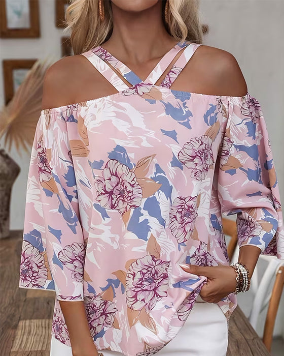 Bluse Blomstret Kors Off-Shoulder