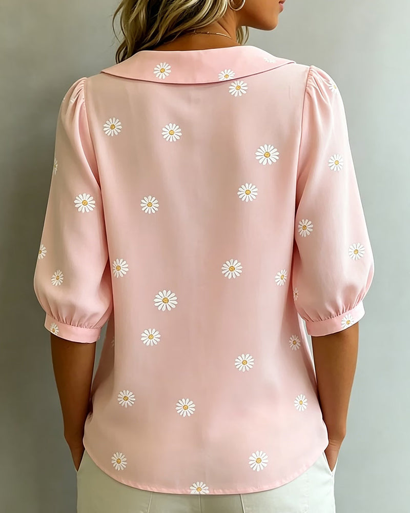 Afslappet Bluse Blomstret Puffærmer