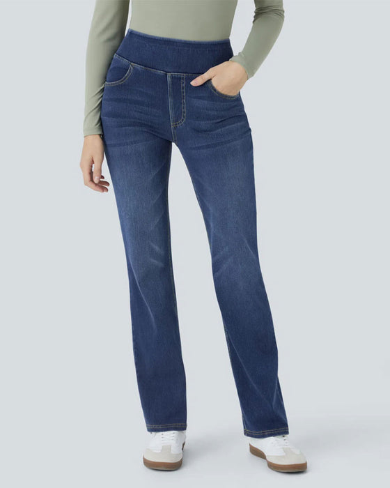 Bukser Høj Talje Denim Lomme Udsvængede
