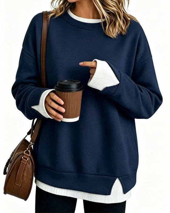 Sweatshirt Falsk Lagdelt Løs Lang Ærme