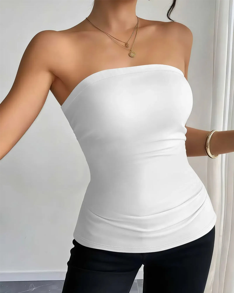 Tank Top Stropløs Ensfarvet Mode