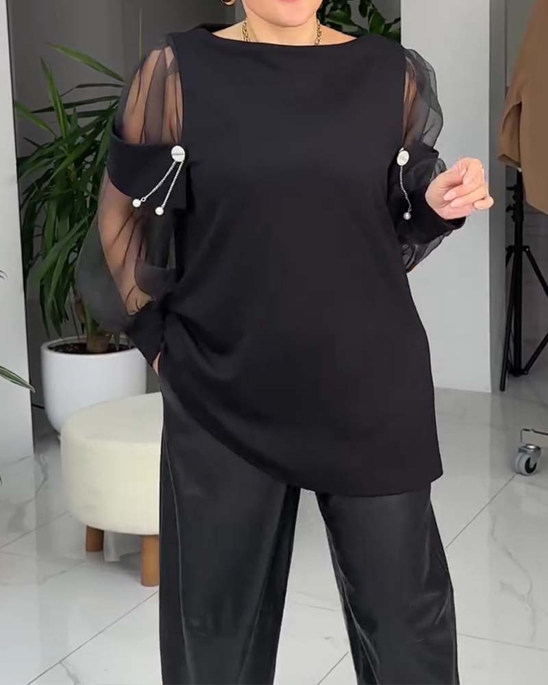 Top Modne Mesh Langærmede