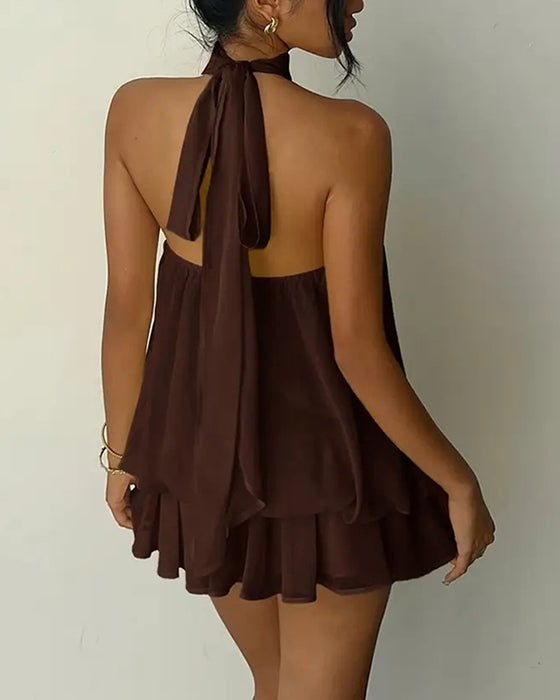 Kjole Halsstrop Chiffon Mini