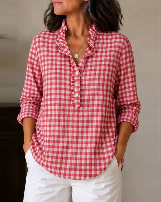 Bluse Rynkekant Mandarin Krave ternet