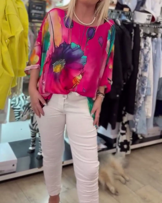Bluse Flagermusærme Halværme Print