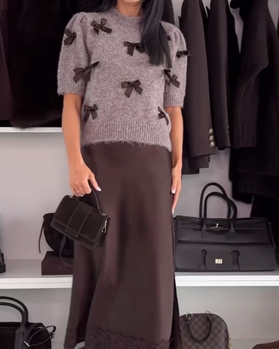 Pullover Med Sløjfedetalje Og Rund Hals