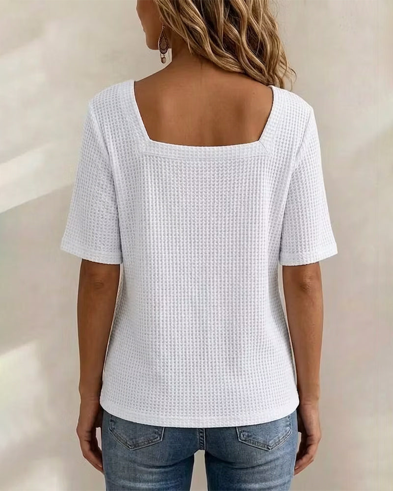 T-Shirt Firkantet Hals Knap Vaffel