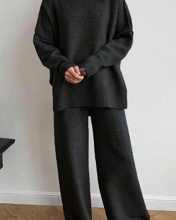 Sæt Ensfarvet Løs Sweater