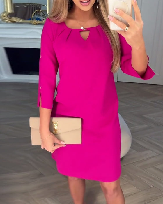 Kjole Elegant Ensfarvet Hul Lige