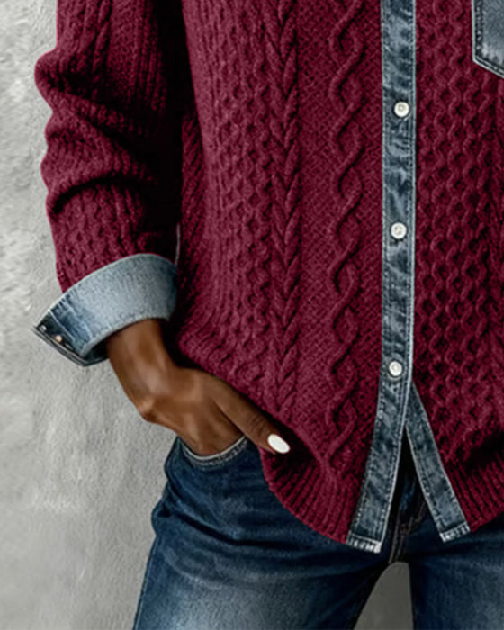 Langærmet Skjorte Med Denim-Lappearbejde