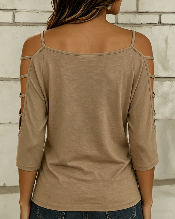 T-Shirt Solid Farve Albuelang Ærme Off-Skulder