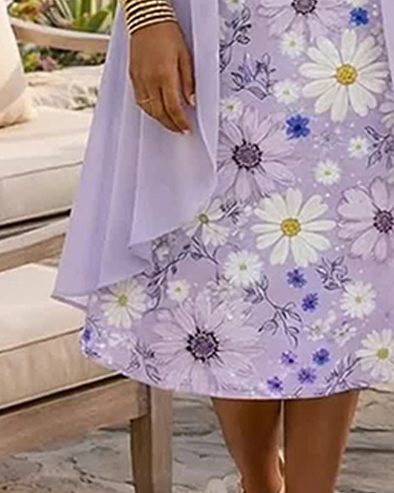 Sæt Blomstret Ærmeløs Kjole Dækkebluse