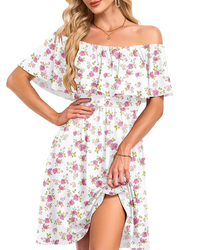 Kjole Blomstret Off-Skulder Midi