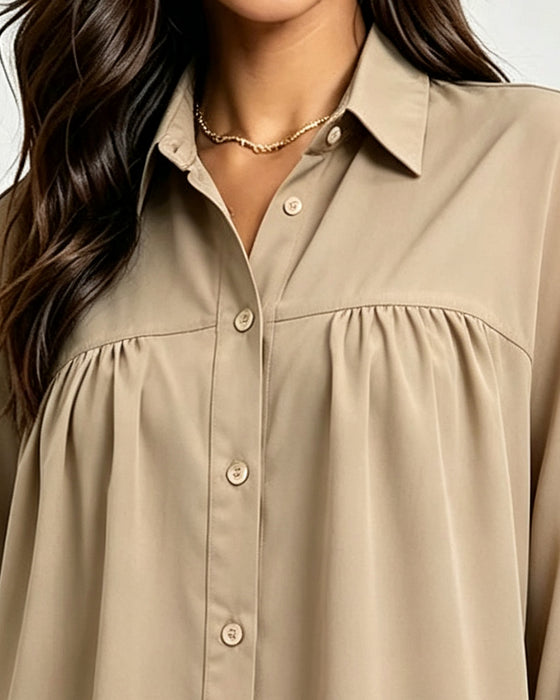 Bluse Sløjfe Detalje Casual Ensfarvet