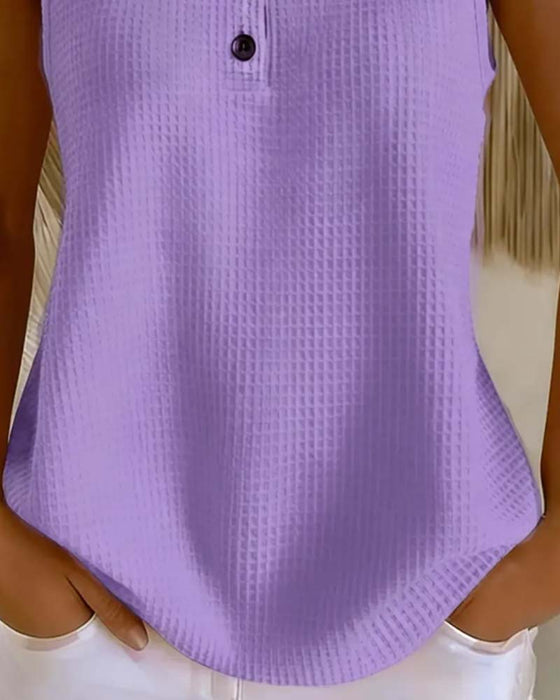 Tank Top Rundhalset Ærmeløs Vaffel Knap