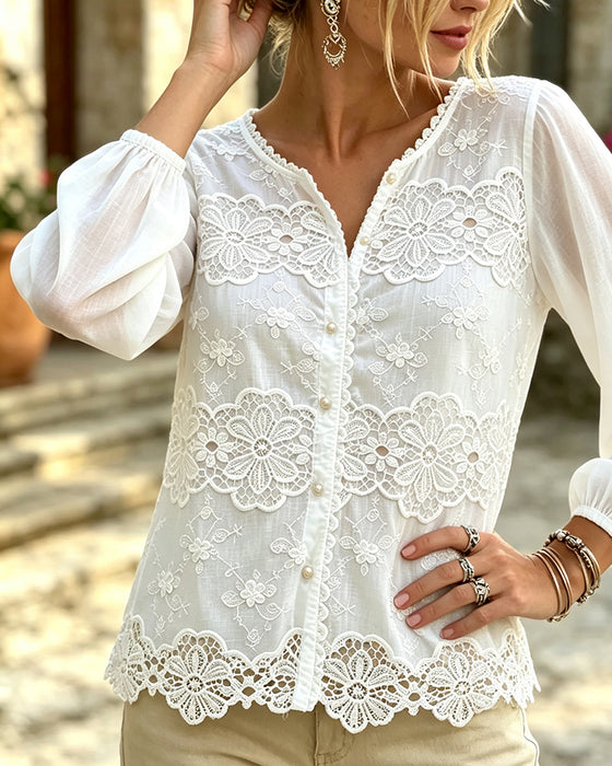 Bluse Udskæring Knipling Trim