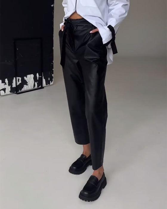 Slim fit læderbukser